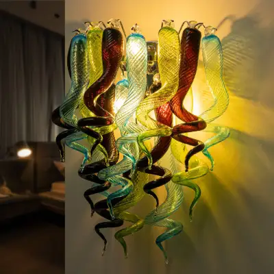 Stained Glass Sconce Chihuly Style Murano Glass （Blue Green Brown） 02