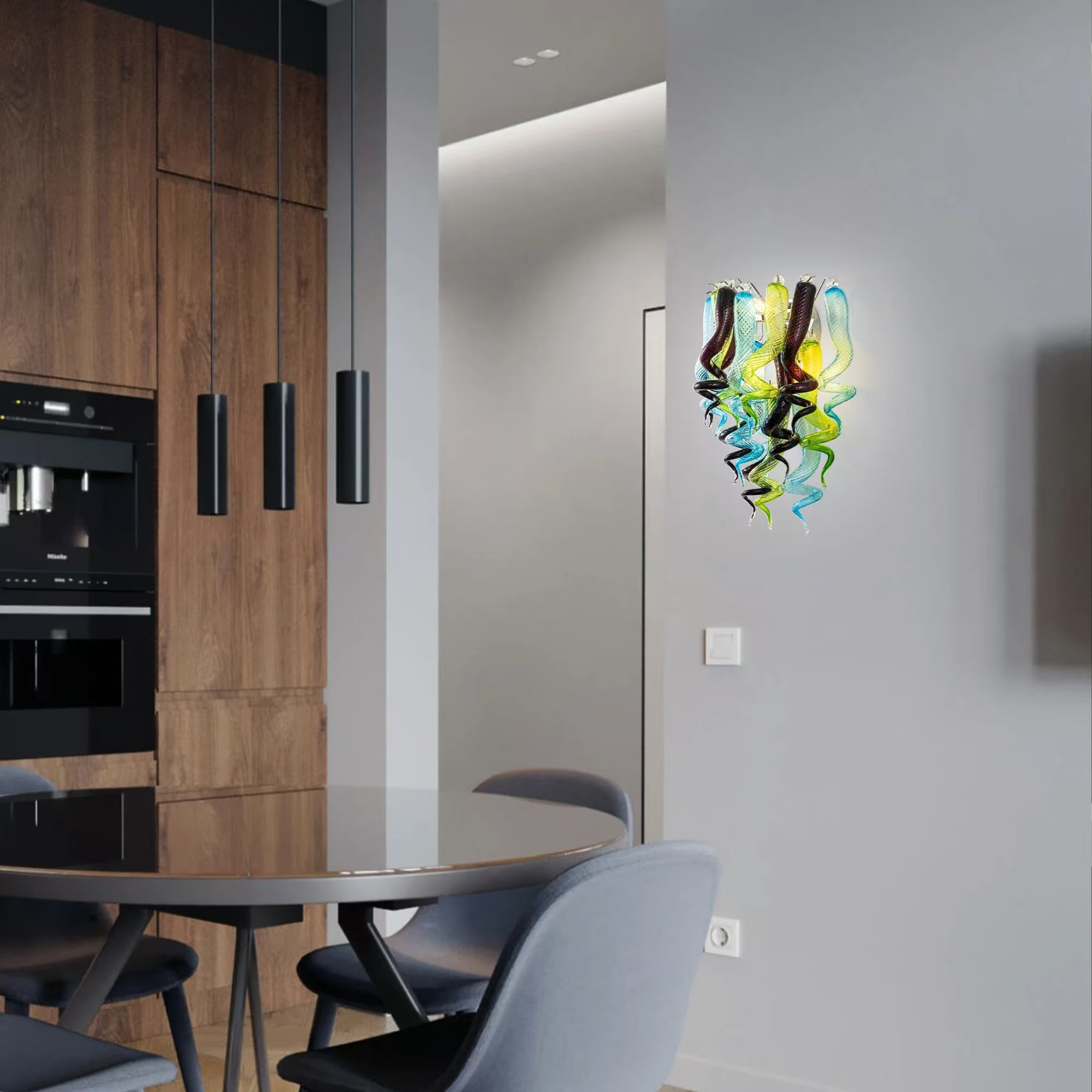 Stained Glass Sconce Chihuly Style Murano Glass （Blue Green Brown）