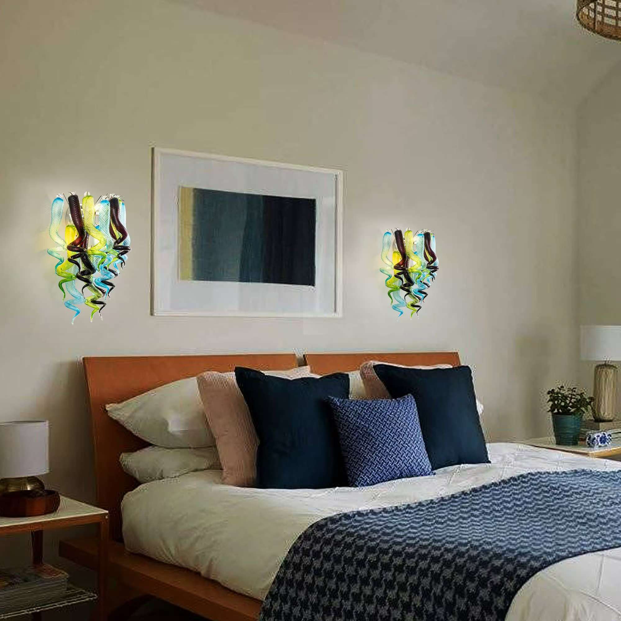 Stained Glass Sconce Chihuly Style Murano Glass （Blue Green Brown）