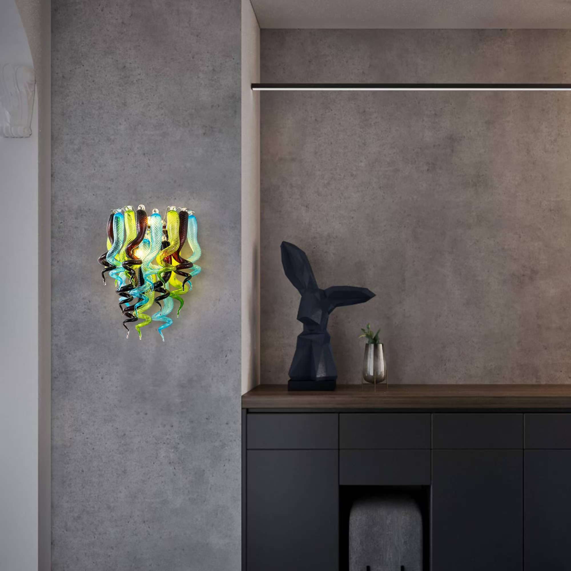 Stained Glass Sconce Chihuly Style Murano Glass （Blue Green Brown）