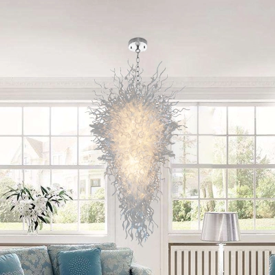 Large Chandeliers For High Ceilings Chihuly Style Chandelier (White)  01