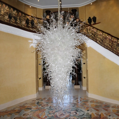 Large Chandeliers For High Ceilings Chihuly Style Chandelier (White)  02