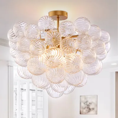 Bubble Glass Ceiling Light Talia Style Brass Finish 01