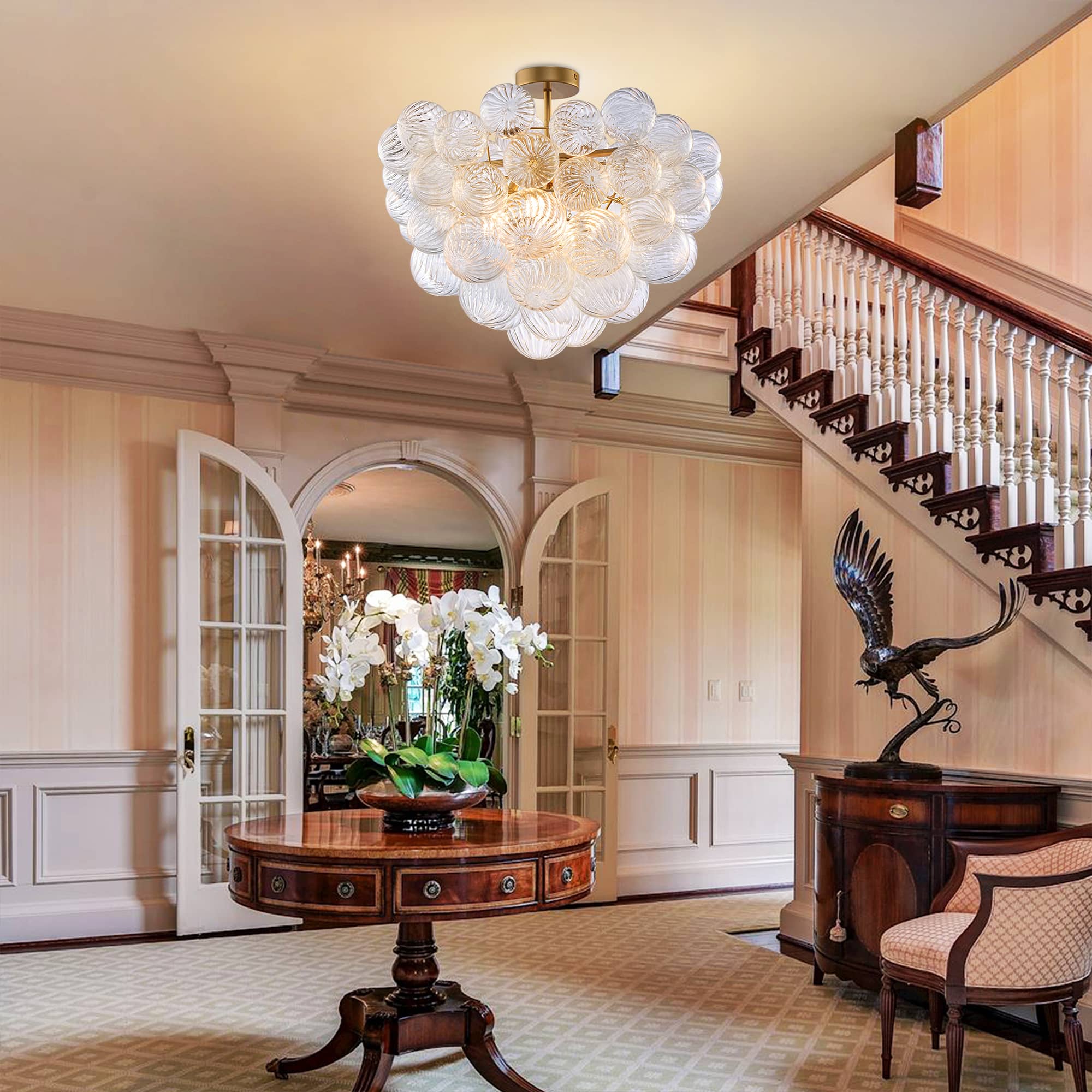 Bubble Glass Ceiling Light Talia Style Brass Finish