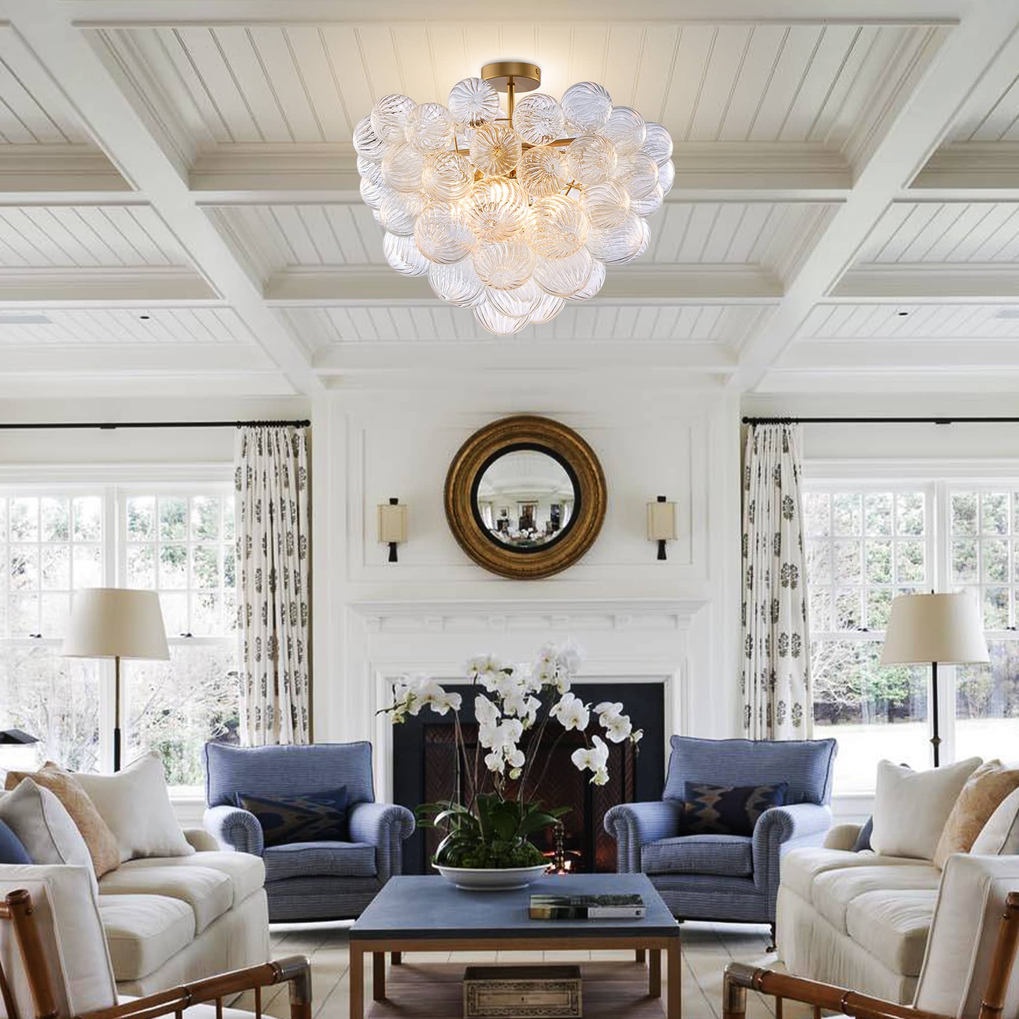 Bubble Glass Ceiling Light Talia Style Brass Finish