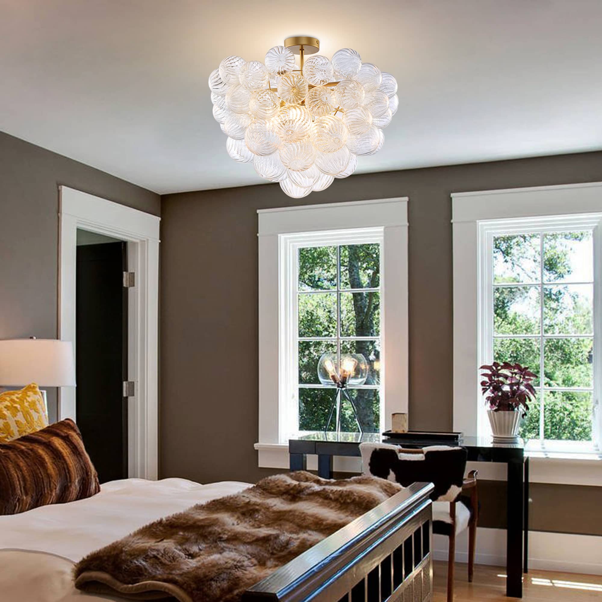 Bubble Glass Ceiling Light Talia Style Brass Finish