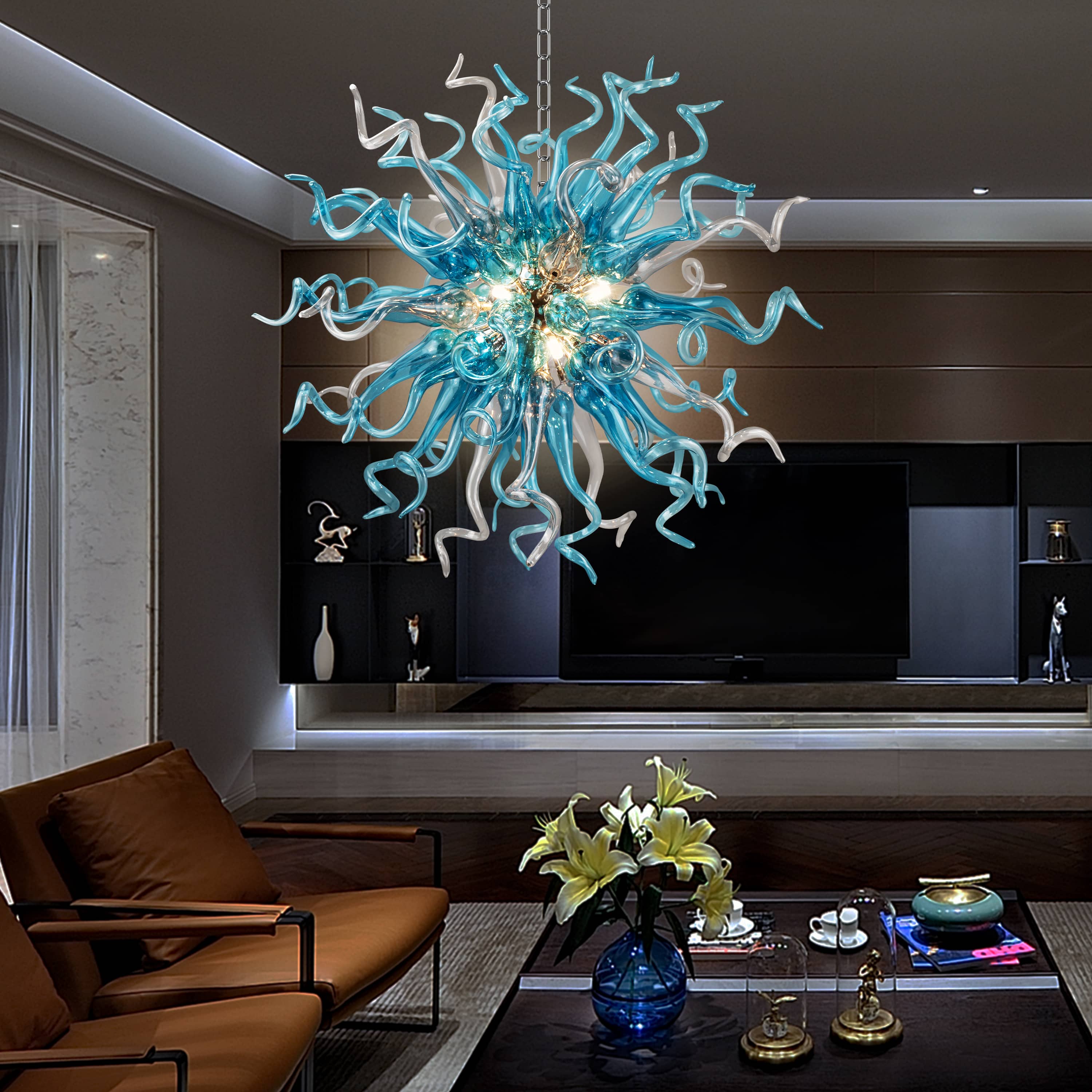 Chihuly Style Chandeliers Sputnik Pendant Light  (Blue And Grey)