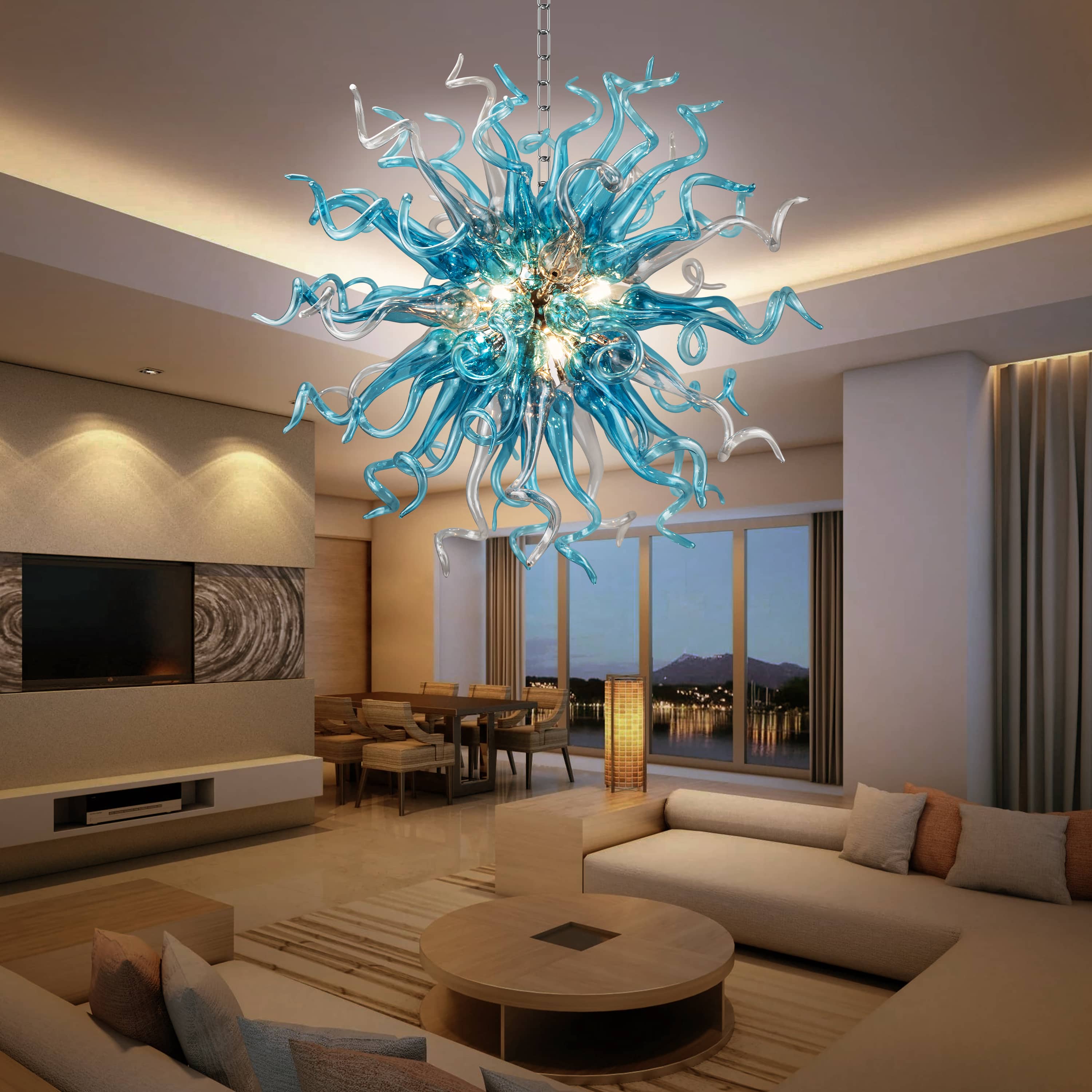 Chihuly Style Chandeliers Sputnik Pendant Light  (Blue And Grey)