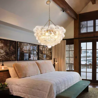 Modern Glass Bubbles Chandelier Talia Style Ribbed Clear Glass Ball 02