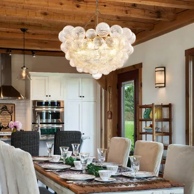 Modern Glass Bubbles Chandelier Talia Style Ribbed Clear Glass Ball 02