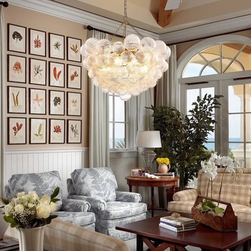 Modern Glass Bubbles Chandelier Talia Style Ribbed Clear Glass Ball