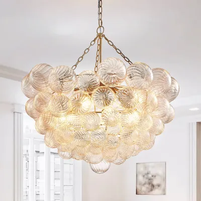 Modern Glass Bubbles Chandelier Talia Style Ribbed Clear Glass Ball 01
