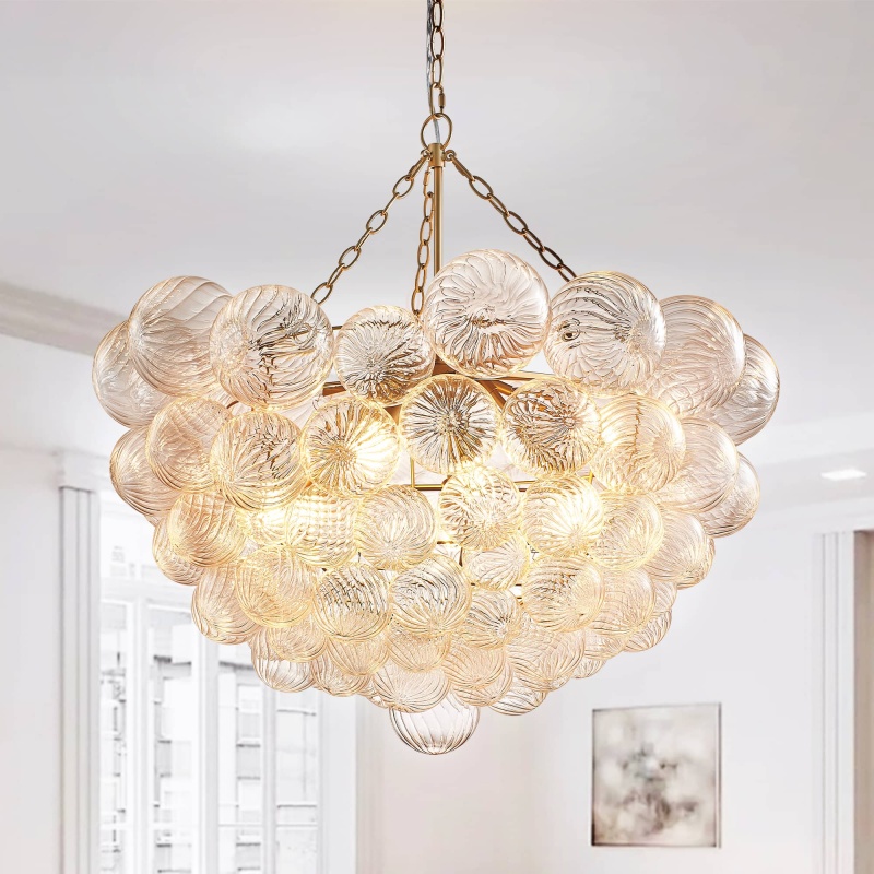 Modern Glass Bubbles Chandelier Talia Style Ribbed Clear Glass Ball