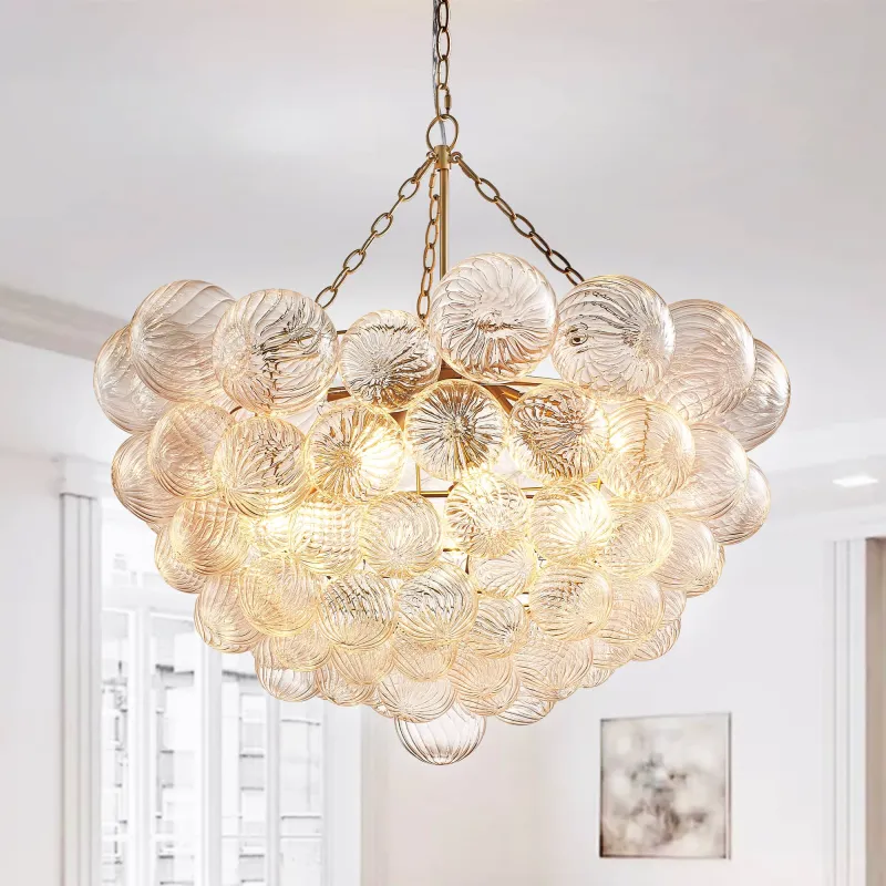 Modern Glass Bubbles Chandelier Talia Style Ribbed Clear Glass Ball