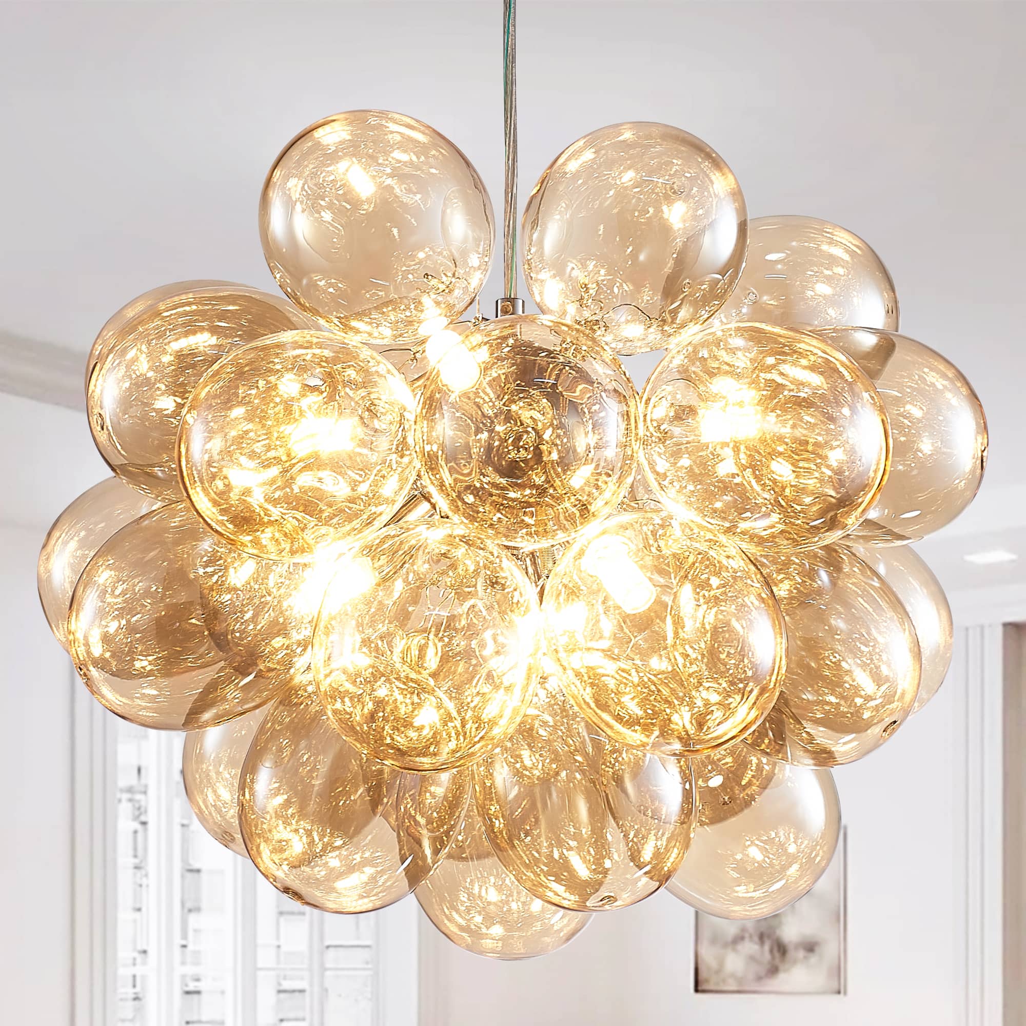 Modern Bubble Chandelier  Blown Glass Light Brown Color