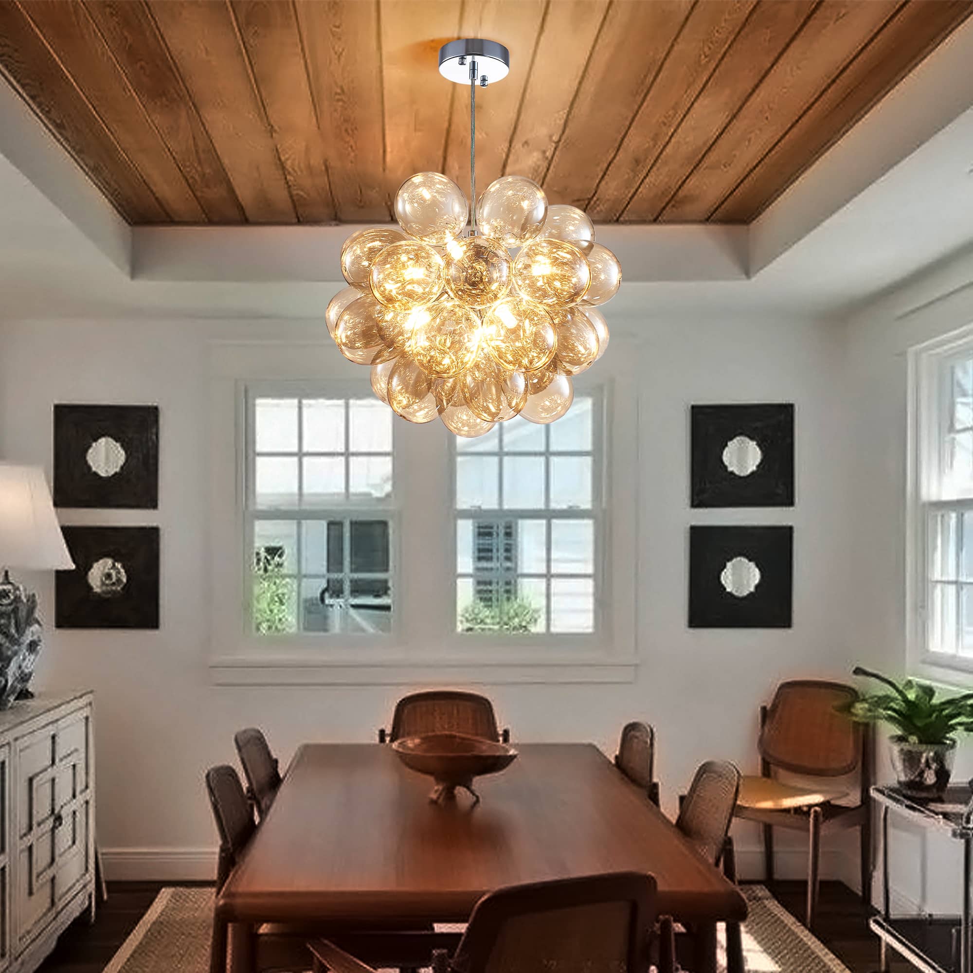 Modern Bubble Chandelier  Blown Glass Light Brown Color