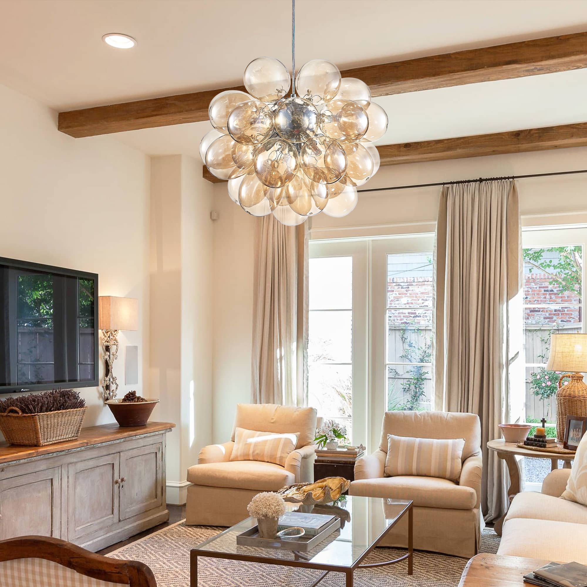 Modern Bubble Chandelier  Blown Glass Light Brown Color