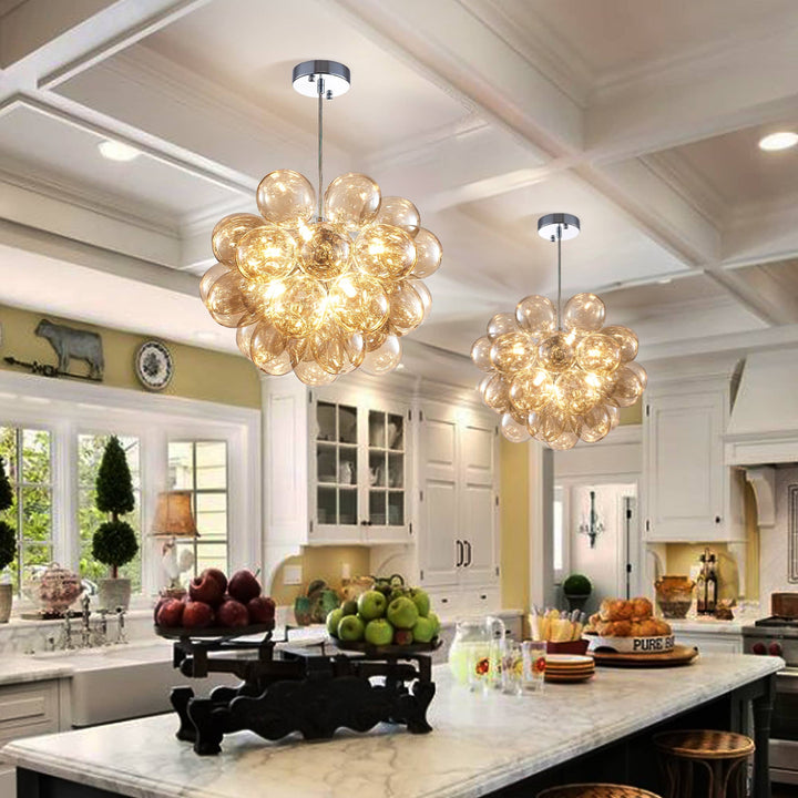 Modern Bubble Chandelier  Blown Glass Light Brown Color
