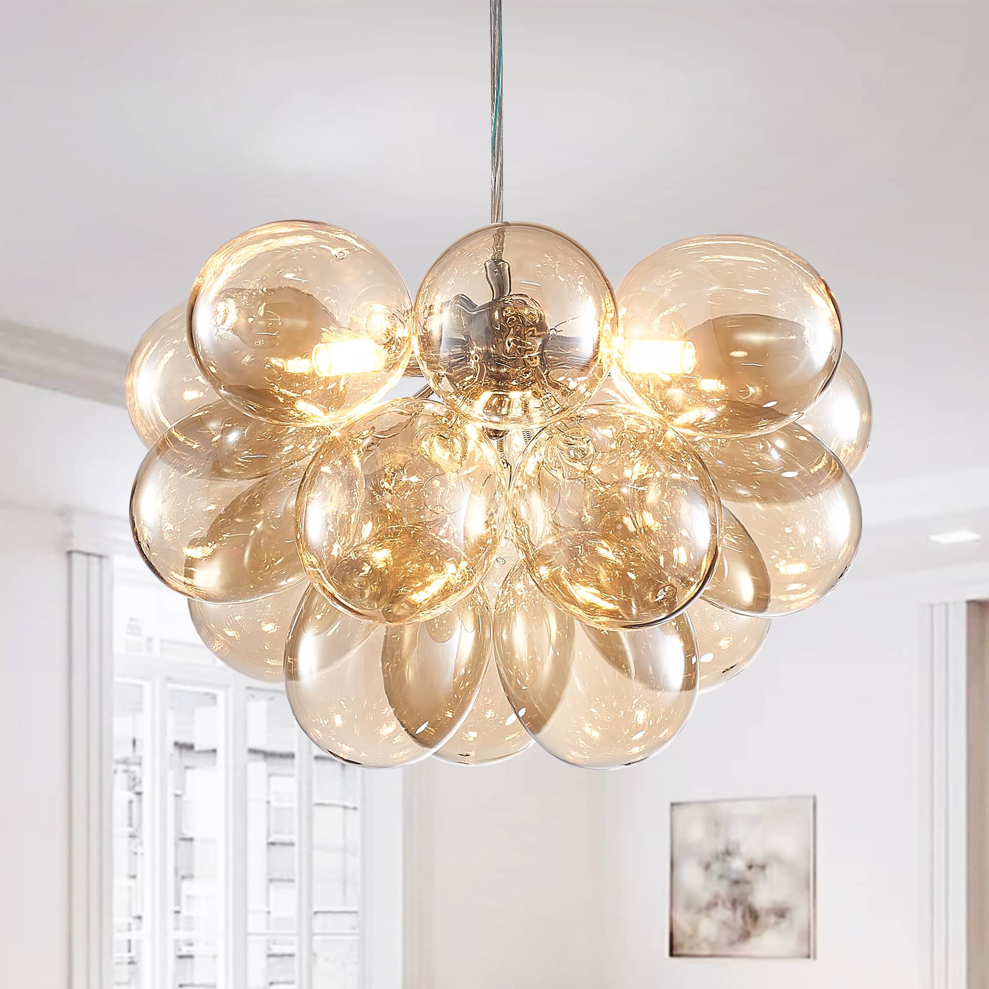 Modern Bubble Chandelier  Blown Glass Light Brown Color
