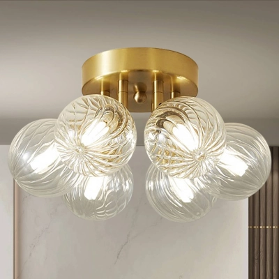 Bubbles Glass Ceiling Light Semi Flush Brass Frame And Clear Ribbed Balls 01