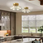 Bubbles Glass Ceiling Light Semi Flush Brass Frame And Clear Ribbed Balls