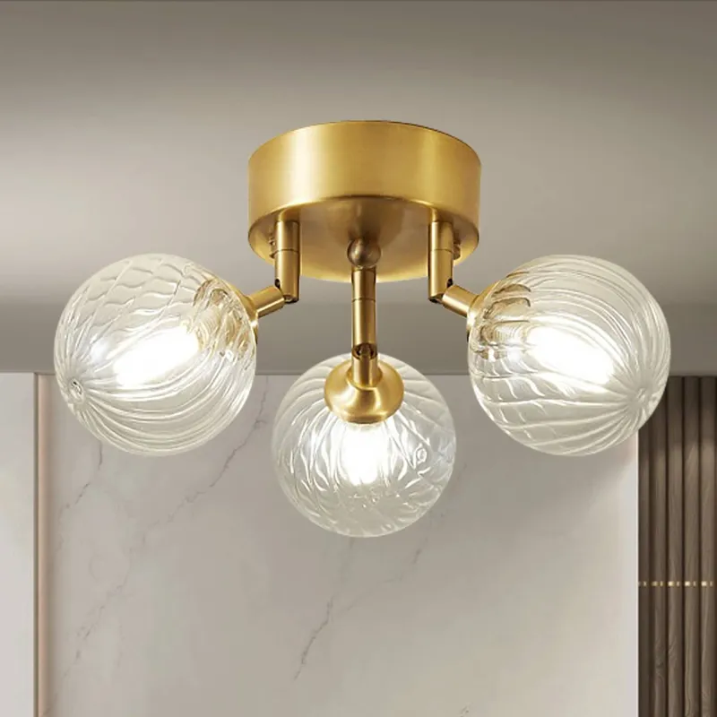 Bubbles Glass Ceiling Light Semi Flush Brass Frame And Clear Ribbed Balls