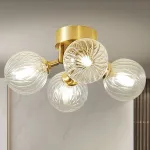 Bubbles Glass Ceiling Light Semi Flush Brass Frame And Clear Ribbed Balls