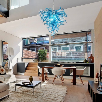 Chihuly Style Chandelier (Blue And Clear) 02