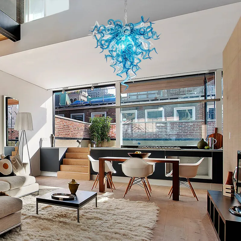 Chihuly Style Chandelier (Blue And Clear)