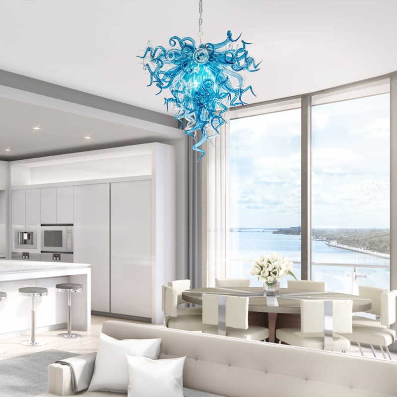 Chihuly Style Chandelier (Blue And Clear)