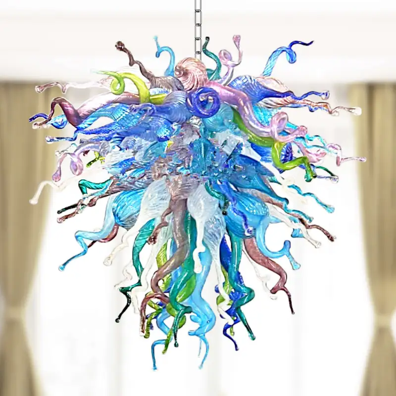 Hand Blown Glass Chandelier Chihuly Style Chandelier For Sale (Colorful)