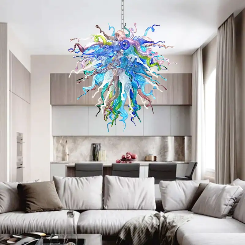 Hand Blown Glass Chandelier Chihuly Style Chandelier For Sale (Colorful)