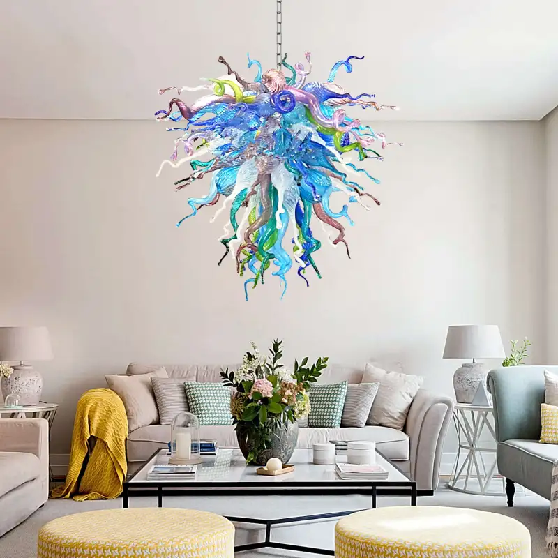 Hand Blown Glass Chandelier Chihuly Style Chandelier For Sale (Colorful)