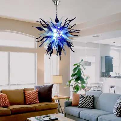 Chihuly Style Chandelier Hand Blown Glass Chandelier (Deep Blue And Frosted White Colors) 02