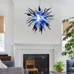 Chihuly Style Chandelier Hand Blown Glass Chandelier (Deep Blue And Frosted White Colors)