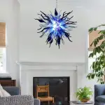 Chihuly Style Chandelier Hand Blown Glass Chandelier (Deep Blue And Frosted White Colors)