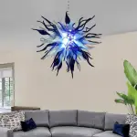 Chihuly Style Chandelier Hand Blown Glass Chandelier (Deep Blue And Frosted White Colors)