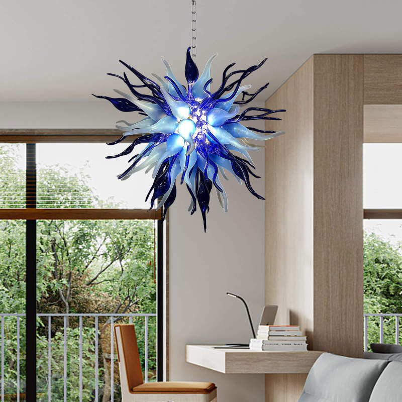 Chihuly Style Chandelier Hand Blown Glass Chandelier (Deep Blue And Frosted White Colors)