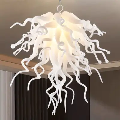 Chihuly Style Chandelier Blown Glass Light Fixtures (White) 01