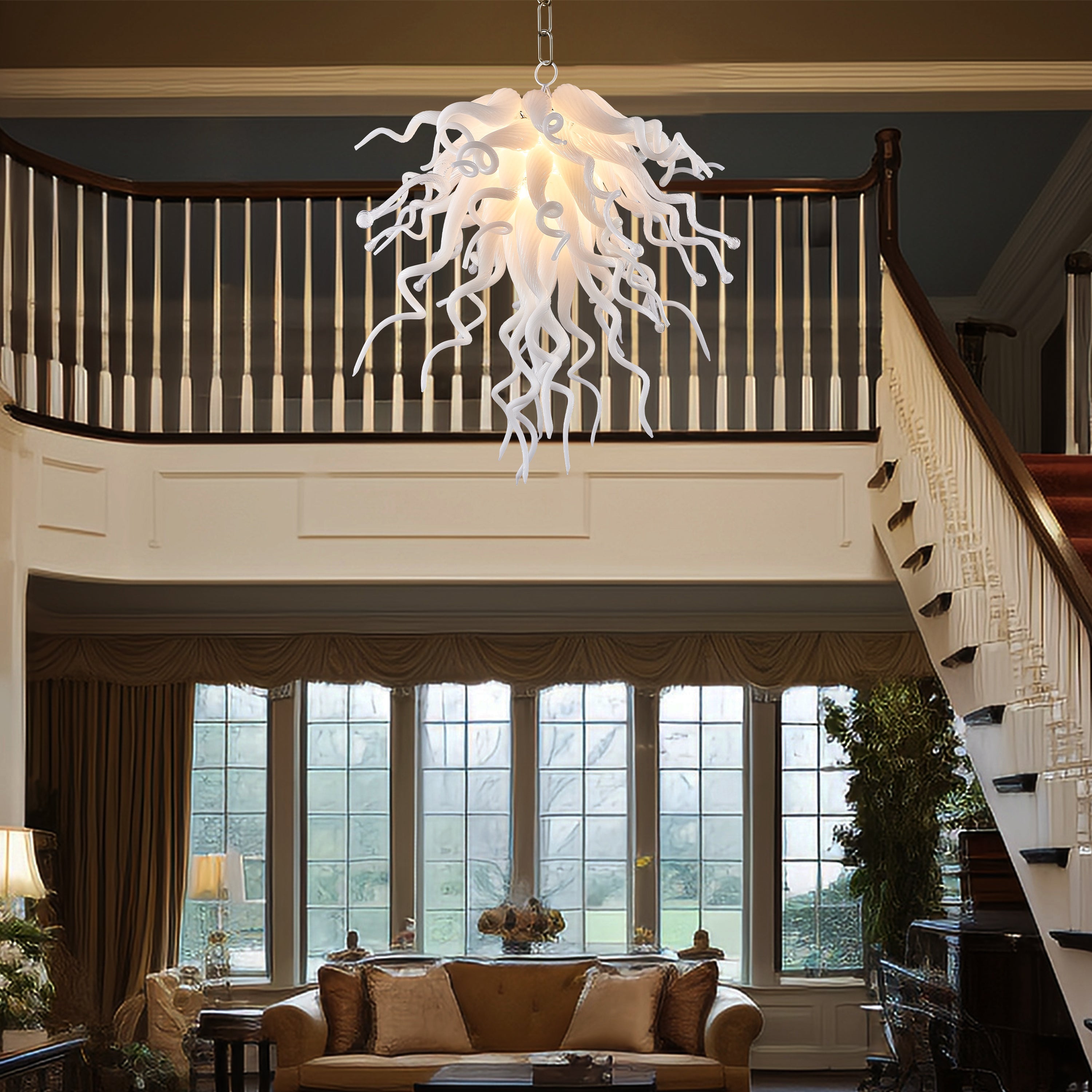 Chihuly Style Chandelier Blown Glass Light Fixtures (White)