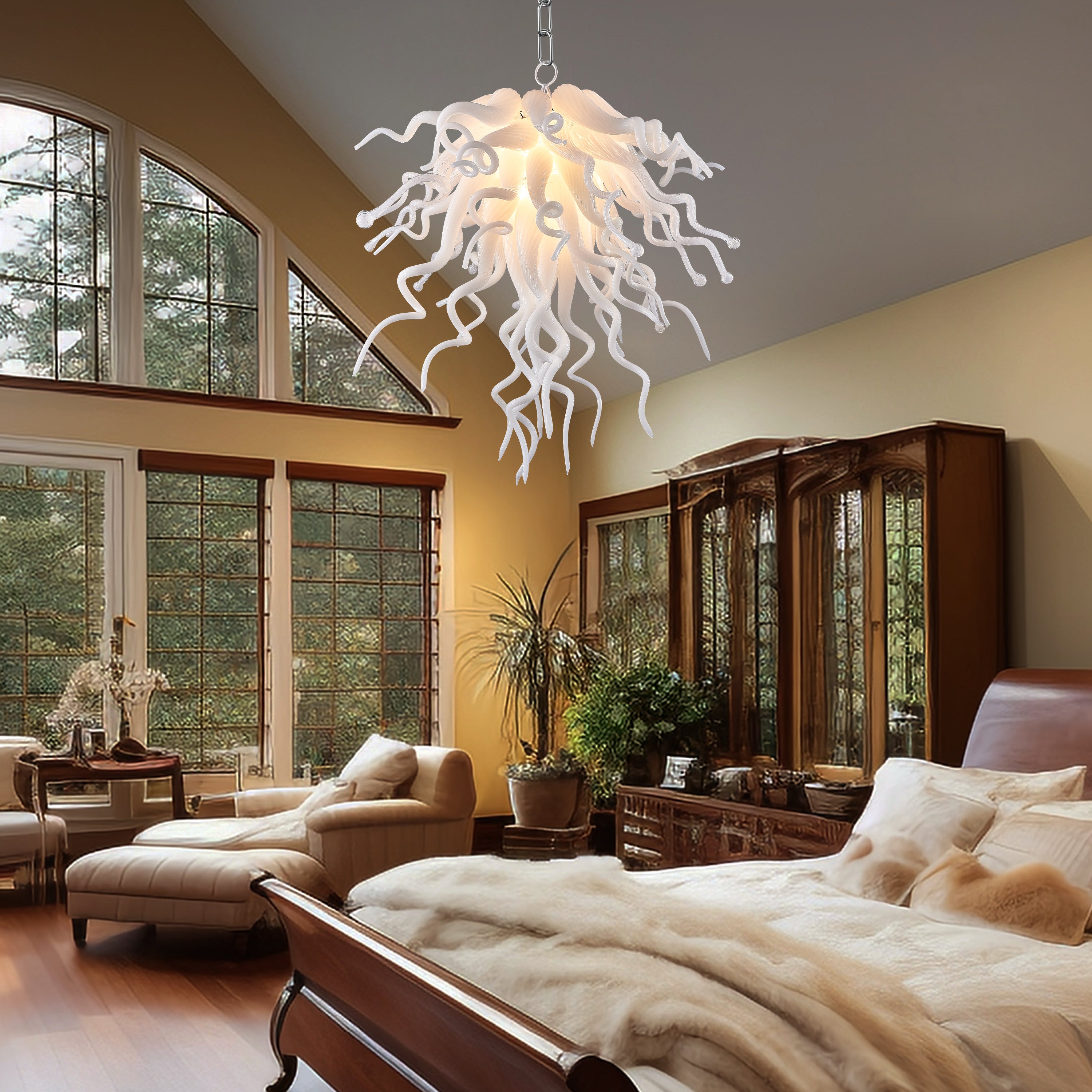 Chihuly Style Chandelier Blown Glass Light Fixtures (White)