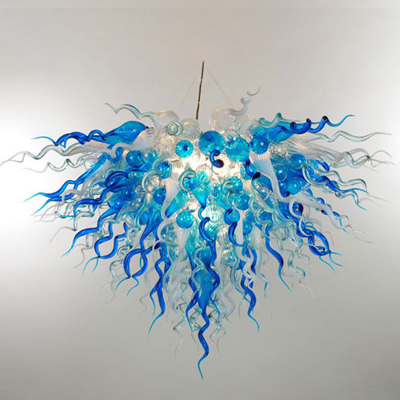 Hand Blown Glass Chandelier Chihuly Style Chandelier For Sale (Clear And Blue)