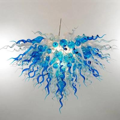 Hand Blown Glass Chandelier Chihuly Style Chandelier For Sale (Clear And Blue) 01