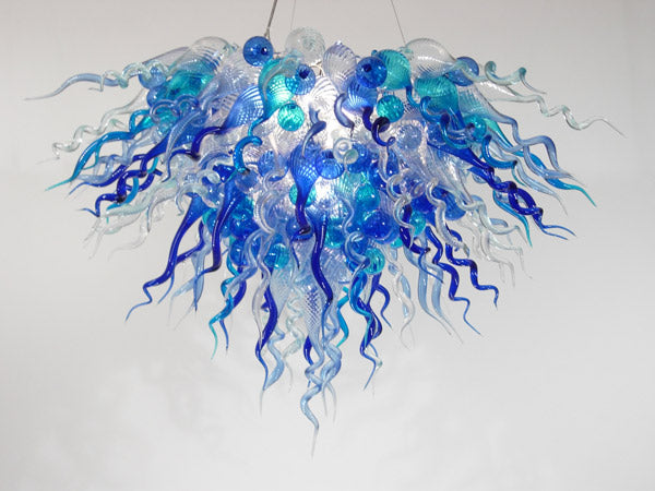 Hand Blown Glass Chandelier Chihuly Style Chandelier For Sale (Clear And Blue)