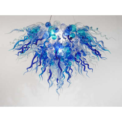 Hand Blown Glass Chandelier Chihuly Style Chandelier For Sale (Clear And Blue) 02