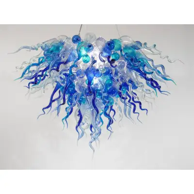 Hand Blown Glass Chandelier Chihuly Style Chandelier For Sale (Clear And Blue) 02