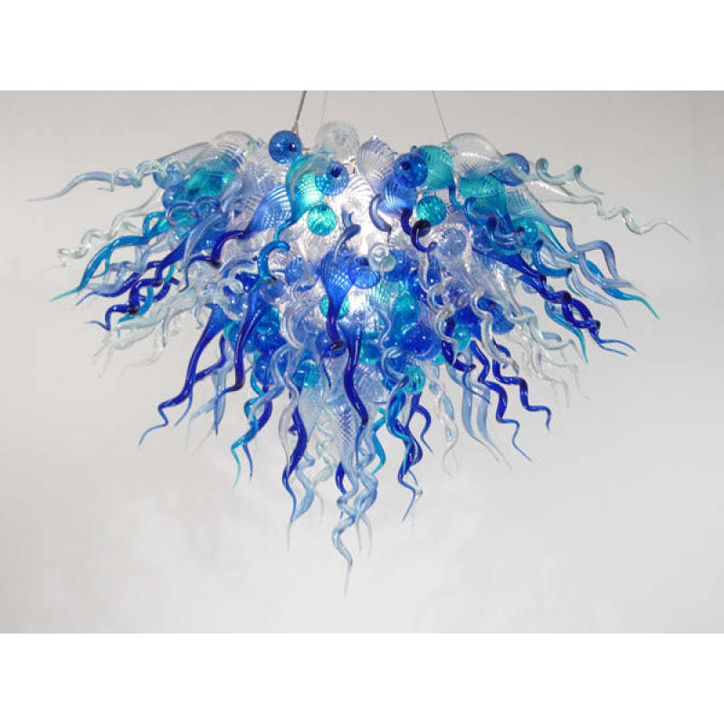 Hand Blown Glass Chandelier Chihuly Style Chandelier For Sale (Clear And Blue)