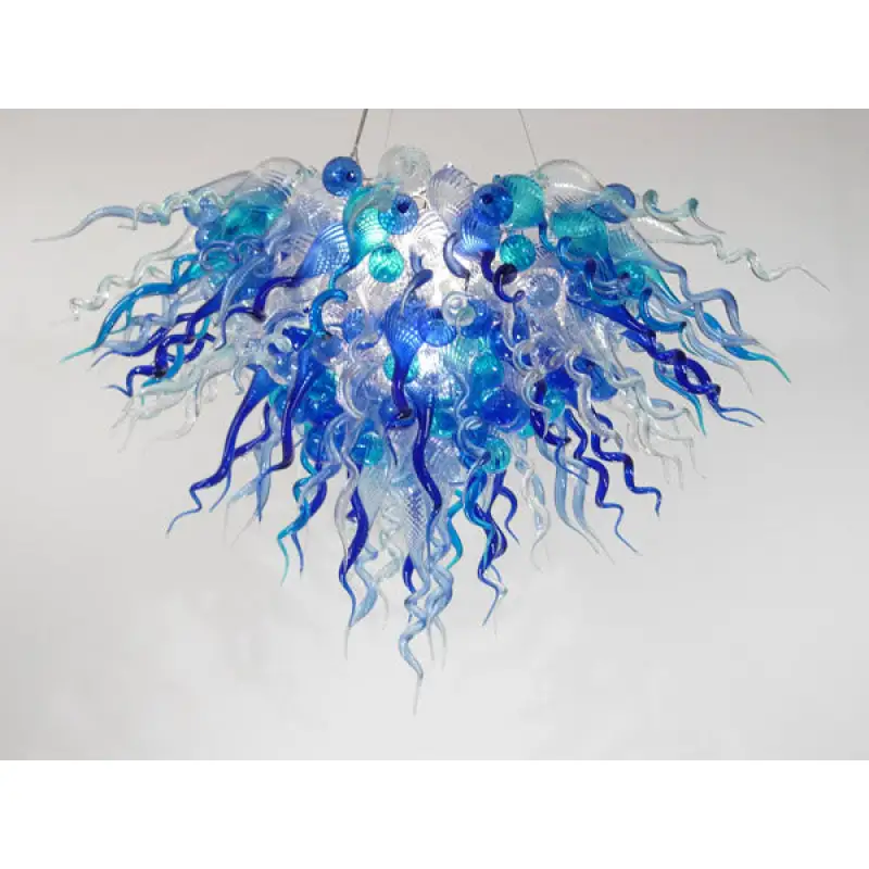 Hand Blown Glass Chandelier Chihuly Style Chandelier For Sale (Clear And Blue)