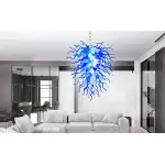 Long Chihuly Style Chandelier Hand Blown Glass Chandelier (Blue And Clear White)
