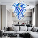 Long Chihuly Style Chandelier Hand Blown Glass Chandelier (Blue And Clear White)